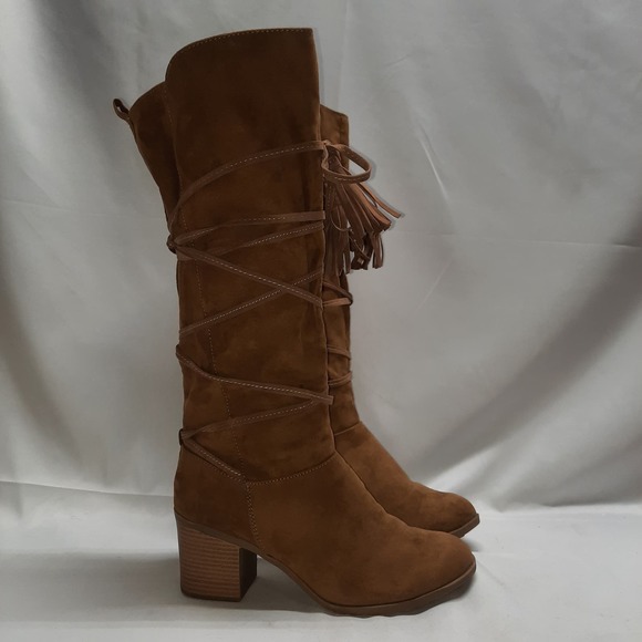 Jelly Pop Courtney Cowboy Style faux suede tan Boots 11 - Picture 2 of 9